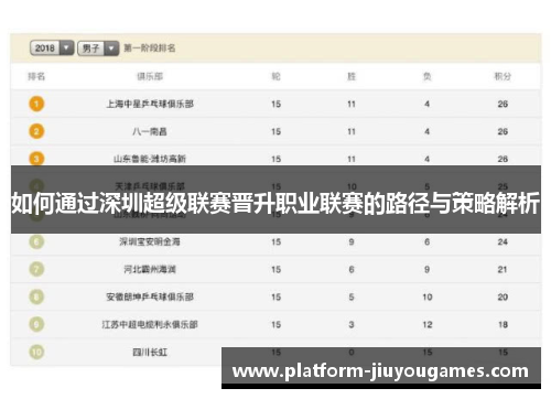如何通过深圳超级联赛晋升职业联赛的路径与策略解析
